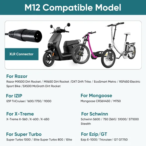 Vista 6 de Cargador eléctrico para scooter y hoverboard de 42 V 2 A, 6 en 1, adaptador de corriente para scooter multienchufe, compatible con Segway, Jetson