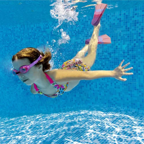 Vista 5 de Aletas de natación para niños, aletas cortas para jóvenes, aletas de entrenamiento de natación para natación de regazo, para niños y niñas Arcoíris-B