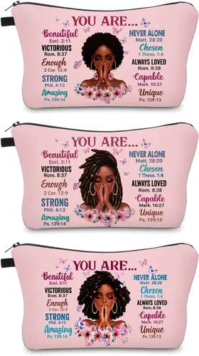 Vista 22 de Bolsa de maquillaje afroamericana para monedero, bolsas de cosméticos negras afro para mujer, regalo inspirador, pequeña bolsa de cosméticos
