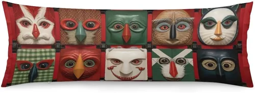 Vista 14 de Funda de almohada corporal con diseño de camión rojo de Navidad en estilo de collages textiles, lavable a máquina con cremallera, funda de almohada