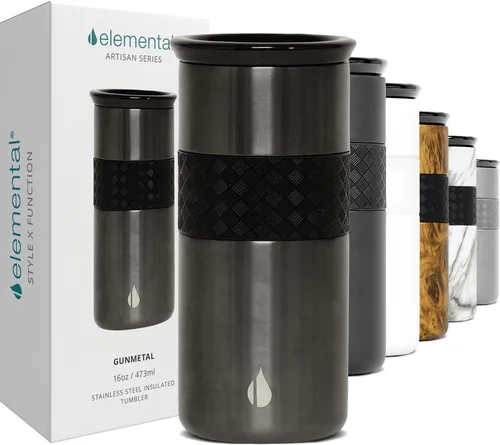 Vista 23 de Elemental Artisan Vaso Térmico Aislado, Taza de Viaje para Café de Triple Pared, Vaso Térmico de Café Reutilizable de Acero Inoxidable con Tapa
