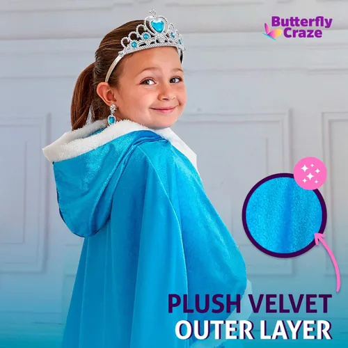 Vista 3 de Butterfly Craze Snow Princess Kids Cape with Hood Childrens Warm Winter Wrap Shawl Ice Blue Cape Only