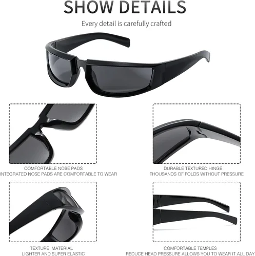 Vista 4 de Gafas de sol envolventes de moda para hombres y mujeres, lentes de sol rectangulares gruesos y gruesos