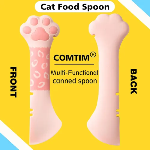 Vista 6 de Comtim Tapas pequeñas para latas de comida para gatos con juego de cuchara de comida para gatos, tapas de silicona para latas de 3 onzas, espátula