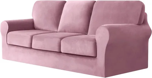 Vista 21 de UNBBRRL Fundas de sofá de 3 piezas para sofá, funda de terciopelo elástico para sillón con 1 funda de cojín de asiento y 1 funda de respaldo