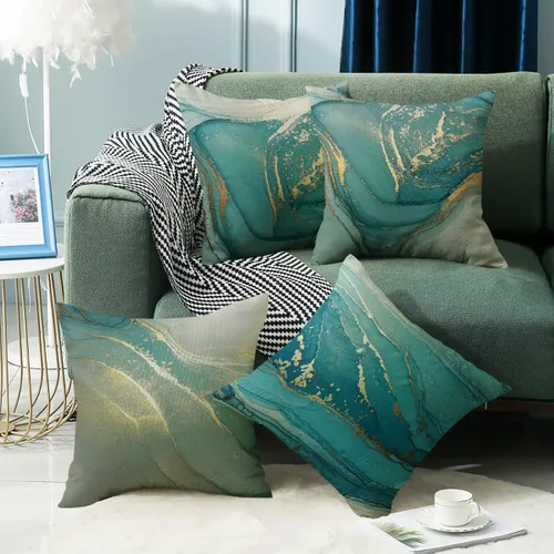 Vista 3 de wyooxoo Juego de 4 fundas de almohada de 20 x 20 pulgadas, fundas de almohada de lino con textura de mármol turquesa, fundas decorativas para sofá