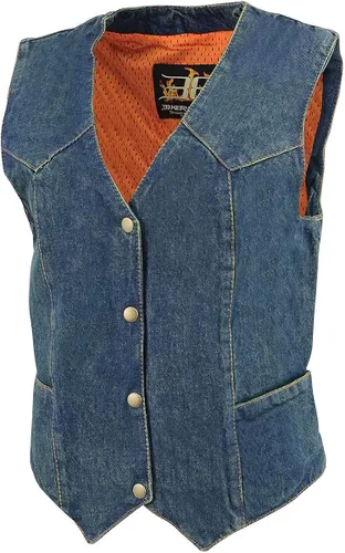 Vista 5 de Milwaukee Leather MDL4000 - Chaleco de mezclilla para mujer color azul liso con 4 broches frontales