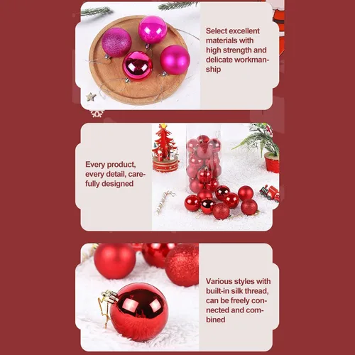 Vista 3 de 24 bolas decorativas de Navidad para árbol de Navidad, adornos de bolas inastillables de Navidad, bolas colgantes de Navidad para decoración
