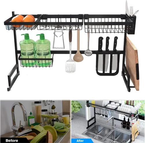 Vista 6 de Estante de secado de platos sobre el fregadero Soporte de cubiertos de acero inoxidable 33" [P/N: ET-DISHRACK002] Kit Premium