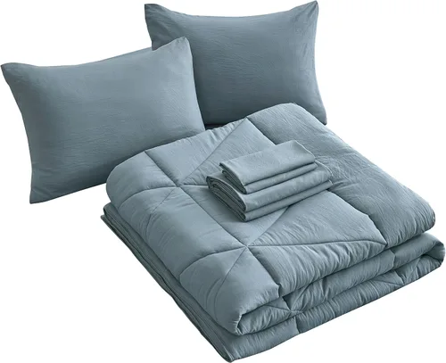 Vista 5 de Chezmoi Collection Jasper - Juego de ropa de cama individual en una bolsa, 5 piezas, acolchado geométrico, suave, lavado, de microfibra de doble