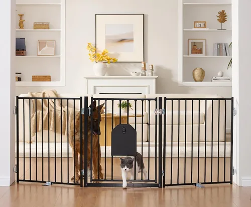 Vista 10 de No Pawblems - Puerta independiente para perros, valla plegable de 30 pulgadas de alto para interiores, extensión de puerta extra ancha para Blanco