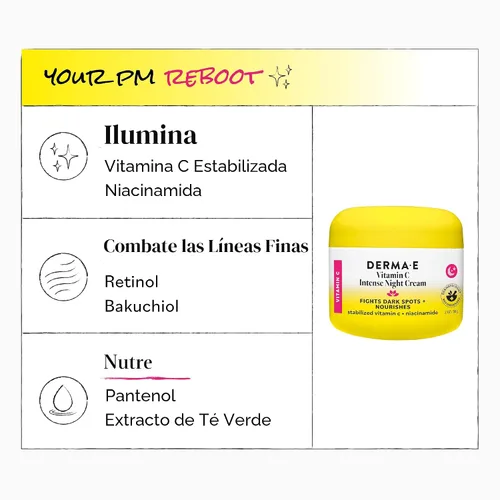 Vista 6 de DERMA-E Crema Nocturna Intensiva de Vitamina C, 59 ml, Crema Facial Renovadora de la Piel Iluminadora e Hidratante, Hidratante Facial