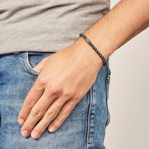 Vista 4 de Fossil - Brazalete de acero inoxidable y cuentas para hombre
