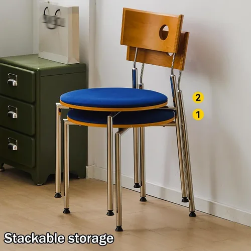 Vista 9 de Stackable Dining Chairs Set, Kitchen Chair with Curved Backrest, Upholstered Living Room Chair, Occasional Seat Dining Room Chairs with Metal