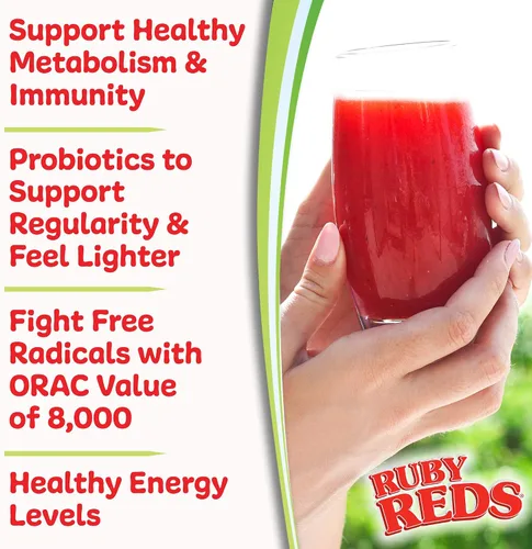 Vista 10 de Ruby Reds Deliciosos rojos en polvo de frutas y verduras suplemento con potentes vitaminas, minerales, enzimas, hierbas, nutrientes y probióticos