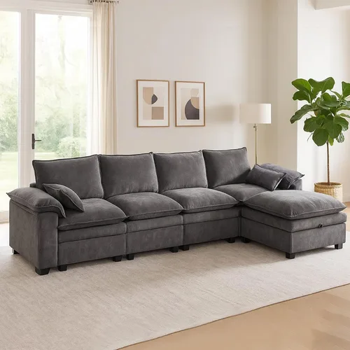 Vista 22 de Juego de sofá modular grande en forma de U – Sofá de nube de gran tamaño de 4 plazas para sala de estar, sofás grandes y cómodos de tela