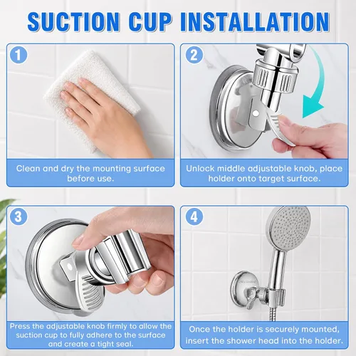 Vista 6 de Soporte ajustable para cabezal de ducha, soporte de ventosa de baño para cabezal de ducha de mano, soporte de ducha extraíble montado en la pared