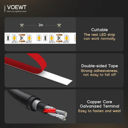 Vista 5 de Tira de luces LED de luz diurna blanca de 6000 K, 16.4 pies, 24 V, alto CRI 90Ra+, súper brillante, 600 luces LED de cinta flexible para dormitorio