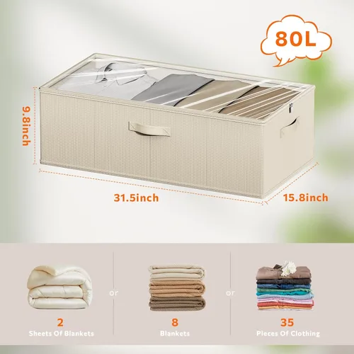 Vista 3 de Paquete de 2 contenedores de almacenamiento debajo de la cama, 10 pulgadas de alto, organizador de ropa debajo de la cama con ventana transparente