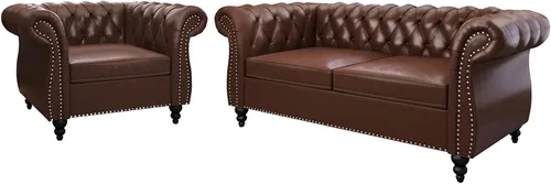 Vista 28 de QHITTY Juego de 2 piezas para sala de estar, Sofá Seccional Chesterfield Silla Contemporáneo Tapizado de Terciopelo Loveseat Juego de Sofás