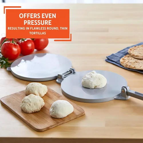 Vista 12 de IMUSA USA MEXI-86005 - Prensa de tortilla de aluminio fácil de usar de 6 pulgadas, plateado, gris Roti maker, ideal para panes planos caseros