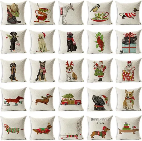 Vista 2 de Funda de cojín con diseño de reno de Papá Noel, perro de Navidad, decoración de sofá para el hogar (#16 Labrador Retriever)