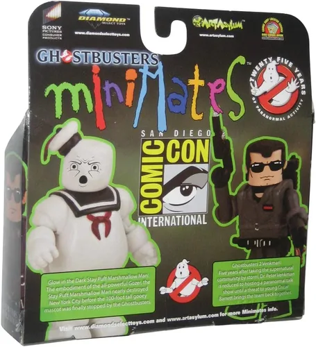 Vista 2 de Minimates 2009 SDCCSan Diego Comic-Con Exclusive Ghostbusters Paquete de 2 Peter Venkman y Stay Puft Marshmallow Man (Glow-In-The-Dark)