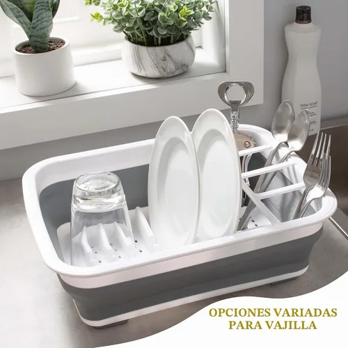 Vista 2 de Kitchen Details Escurridor plegable para platos Ahorro de espacio Agujeros de drenaje de bases aireadas Platos, cuencos, compartimentos