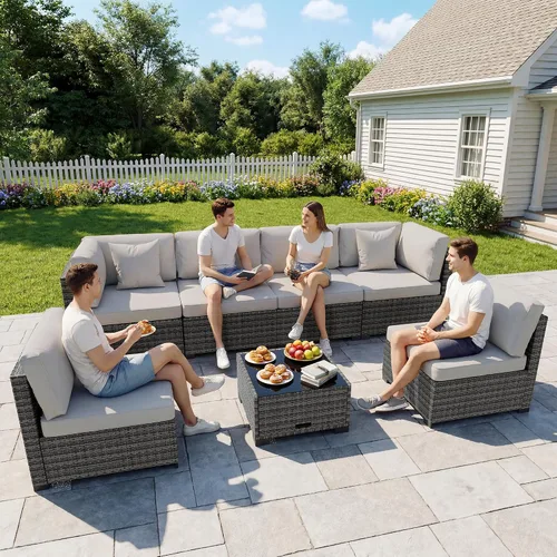 Vista 11 de LHBcraft Juego de muebles de patio al aire libre, 7 piezas seccionales para Azul marino