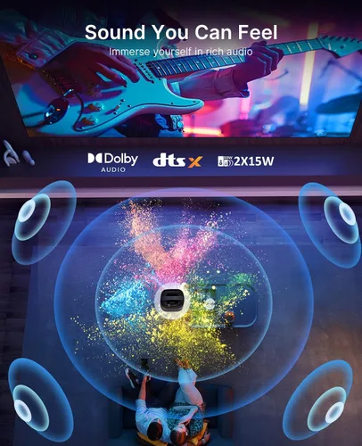 Vista 6 de NexiGo TriVision Ultra, proyector portátil 4K Tri-LED láser, 2600 lúmenes, contraste dinámico 100,000:1, sin moteado láser, sin fatiga ocular, Dolby