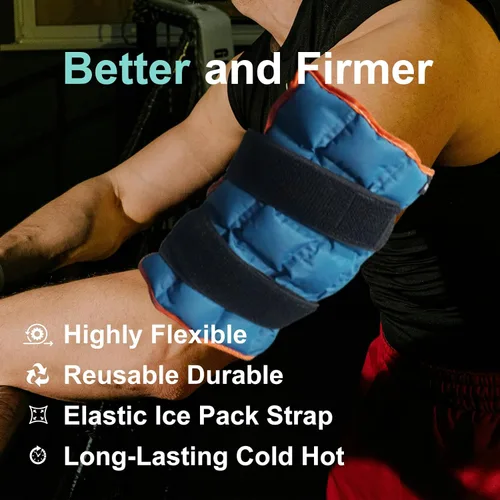 Vista 4 de Bolsa de hielo para aliviar el dolor de rodilla, bolsa de hielo para lesiones reutilizable con correa ajustable, paquete de frío y caliente