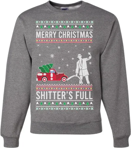 Vista 19 de Wild Bobby Sudadera con gráfico de cuello redondo con texto en inglés "Merry Christmas Shitter's Full Funny Ugly Christmas" Negro (black Hoodie)