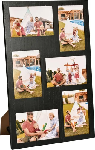Vista 4 de Marco de fotos familiares de collage de 4 x 6 pulgadas, marco de fotos de collage de 6 aberturas para pared para soporte de mesa, juego de marcos