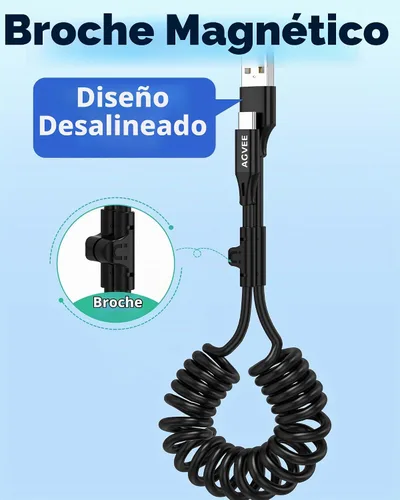 Vista 2 de AGVEE Cable USB-A a USB-C en espiral de 3 pies [certificado USB-IF] Carplay Negro