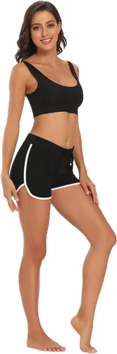 Vista 4 de HDE Pantalones cortos de entrenamiento de moda retro con delfines para mujer Negro