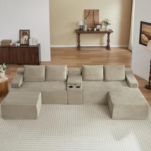 Vista 13 de Sofás seccionales en forma de U de gran tamaño de 141 pulgadas con consola de almacenamiento para sala de estar, sofá y sofá simétrico con otomanas