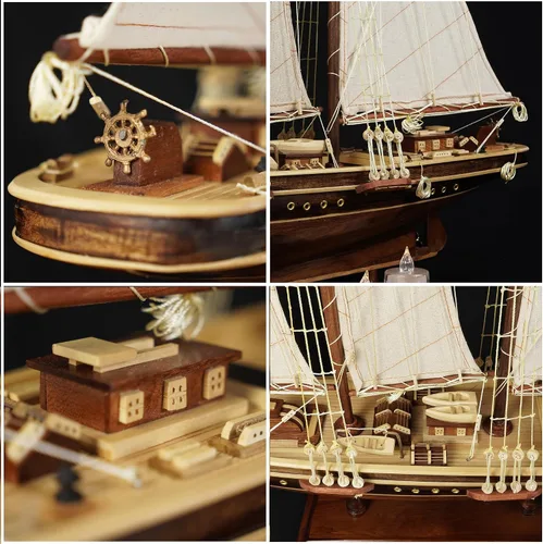 Vista 4 de vinacreations Atlantic Yacht modelo de madera de barco de 24 pulgadas, estanque, yate, velero, modelo de madera americana, barco, artesanía, hogar
