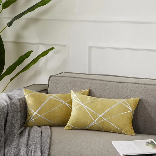 Vista 10 de GIGIZAZA - 2 paquetes de fundas de cojín de chenilla con rayas plateadas de jacquard para decoración de sofá