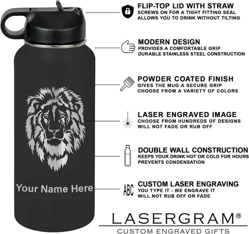 Vista 3 de LaserGram Botella de agua personalizada, hombre haciendo slam dunk de baloncesto, de acero inoxidable, de doble pared con aislamiento al vacío