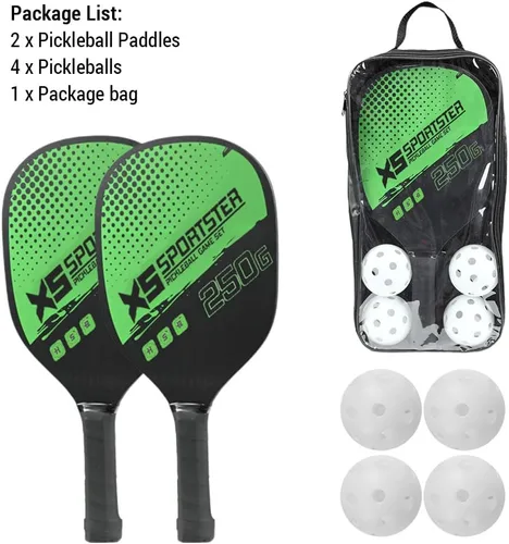 Vista 5 de Lixada Juego de palas de pickleball con 4 bolas de pickleball y bolsa de almacenamiento, raqueta de pickleball para deportes de interior y exterior