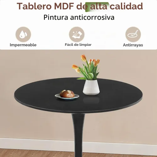 Vista 5 de 27.5" Tulip Round Dining Table with Metal Pedestal Black Mid-Century Modern Circle Table for 2-4 People for Small Kitchen Living Room, Cafe, Bistro