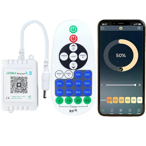 Vista 8 de Control remoto para tira de luces LED de un solo color y letrero de neón, controlador de luz LED regulable de 12-24 V CC con modo de efecto dinámico