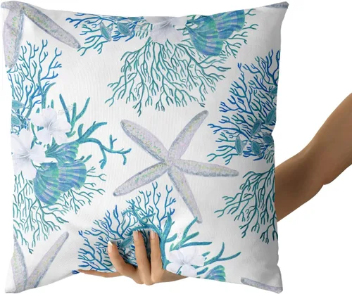 Vista 3 de Fundas de almohada náuticas costeras de 18 x 18 pulgadas, juego de 2 fundas de almohada de algodón para verano, fundas de cojín para sofá al aire