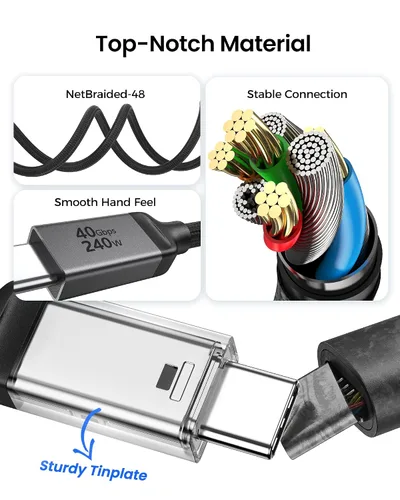 Vista 7 de Silkland Cable USB 4 para Thunderbolt 4 de 1 pie, transferencia de datos de 40 Gbps, carga rápida PD3.1 de 240 W, 8K a 60 Hz, cable de datos USB C