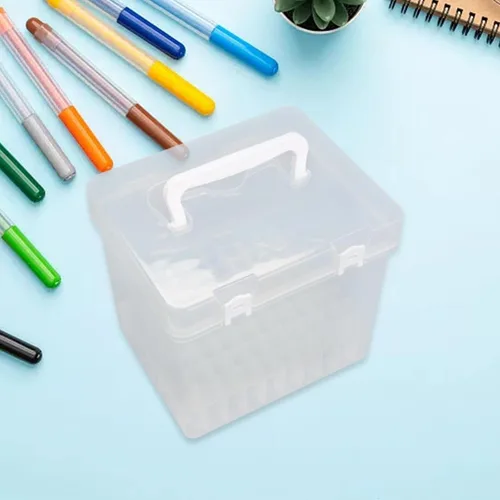 Vista 3 de Estuche de transporte para rotuladores, caja de almacenamiento de lápices, organizador de lápices, portátil, transparente, organizador