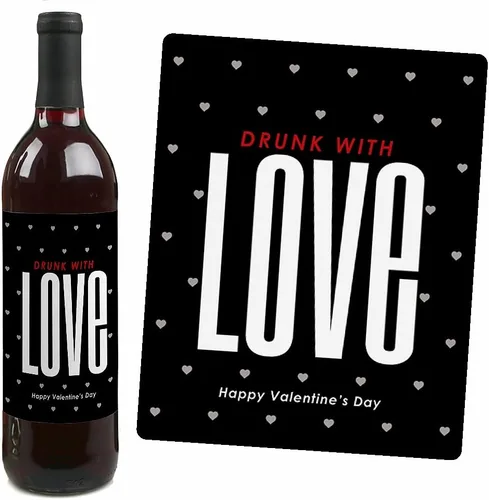 Vista 3 de Big Dot of Happiness - Día de San Valentín - Regalo para mujeres y hombres - Etiquetas adhesivas para botellas de vino - Juego de 4