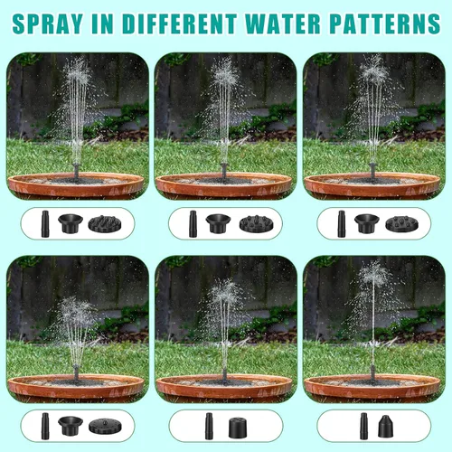 Vista 5 de Riakrum 1 paquete de bomba solar para fuente de baño para pájaros con 6 boquillas de energía solar, panel flotante para jardín, pecera, piscina