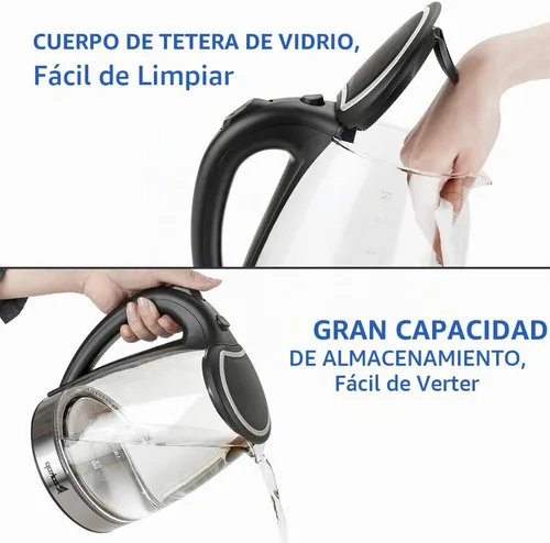 Vista 3 de Hervidor eléctrico de vidrio, 1.8L saludable 1200W hervidor de té de vidrio con material de grado alimenticio, apagado automático y protección