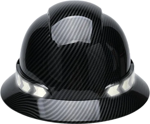 Vista 2 de Casco de ala completa Nsteky con franja reflectante, Casco de trabajo de construcción de seguridad con franja reflectante B NegroA