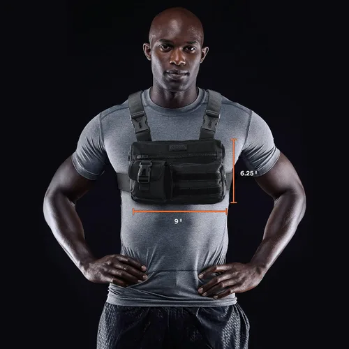 Vista 2 de Fitdom Paquete de Pecho Deportivo Utilitario Inspirado en Táctica. Bolsa de Pecho Para Hombres Con Soporte Para Teléfono Incorporado. Este Chaleco